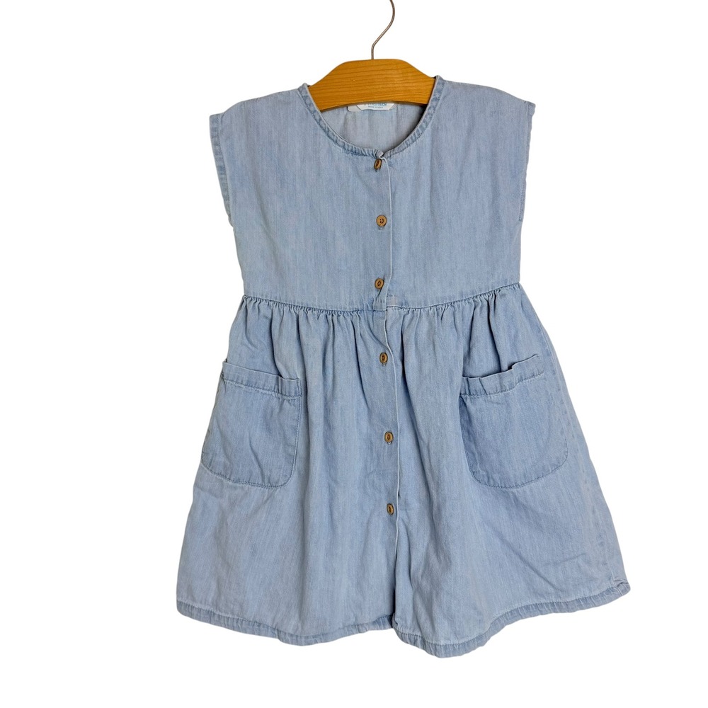 Primark Girls Blue Denim Button Down Sleeveless Dress Size 5-6